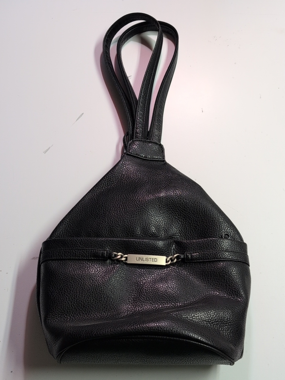 Vintage Unlisted Black Pebbled Leather Tote Shoulder Bag with Chain Accent
